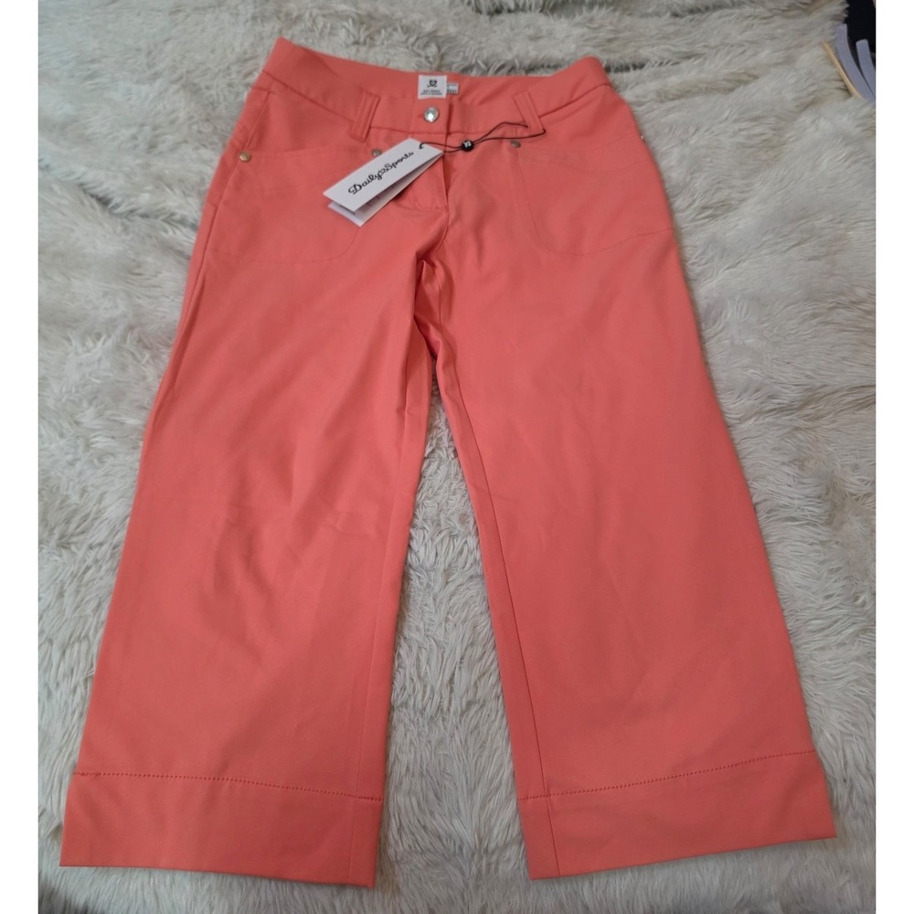 NWT Daily Sports Women's Golf Crop Capri Pants Size 2 Coral Pink Swedish Luxury